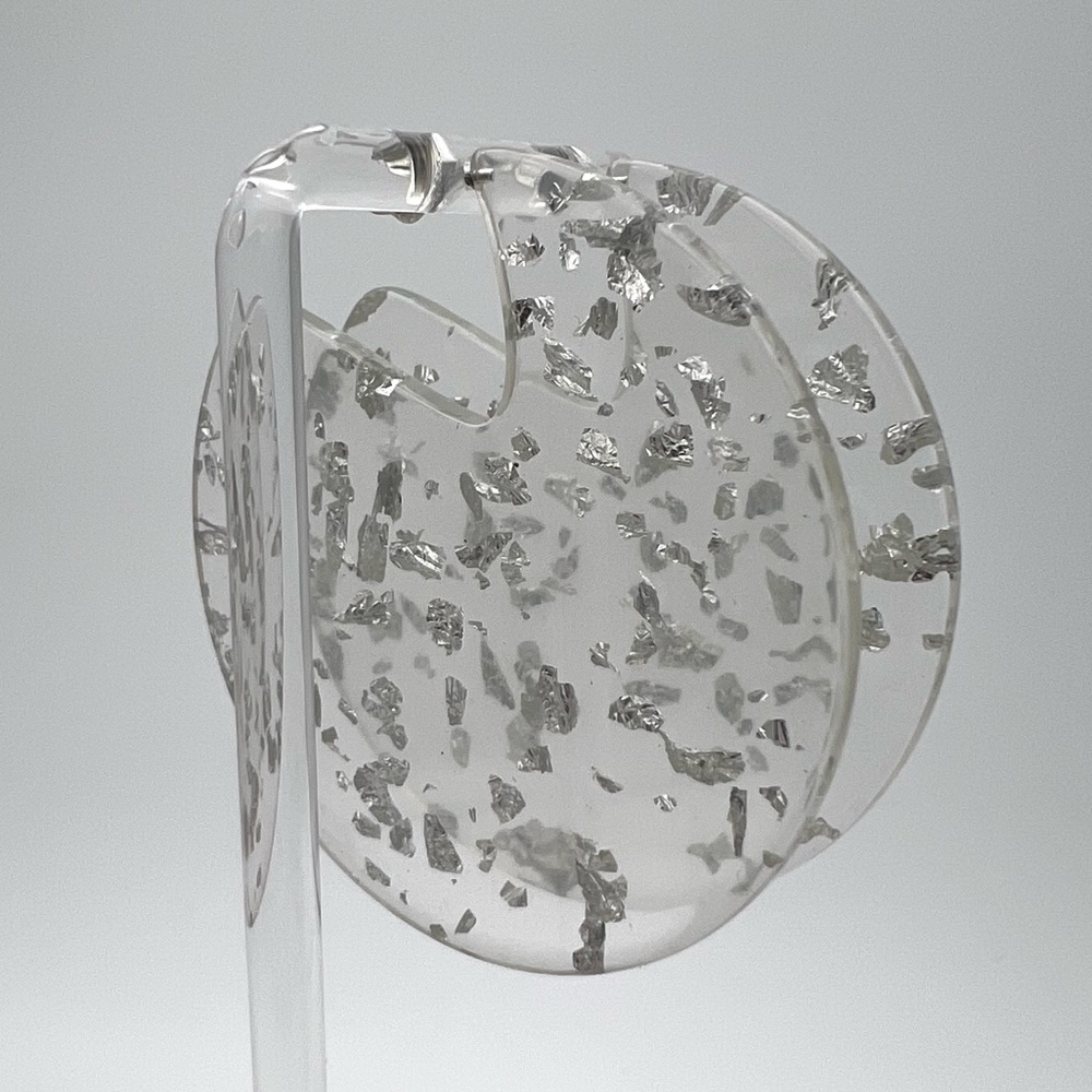 Vintage Silver Foil Acrylic Earrings - Picture 2 of 3